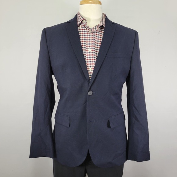 H&M Men's Sport Coat Blazer Two‎ Button Navy Blue Polyester Blend Slim Fit 42R